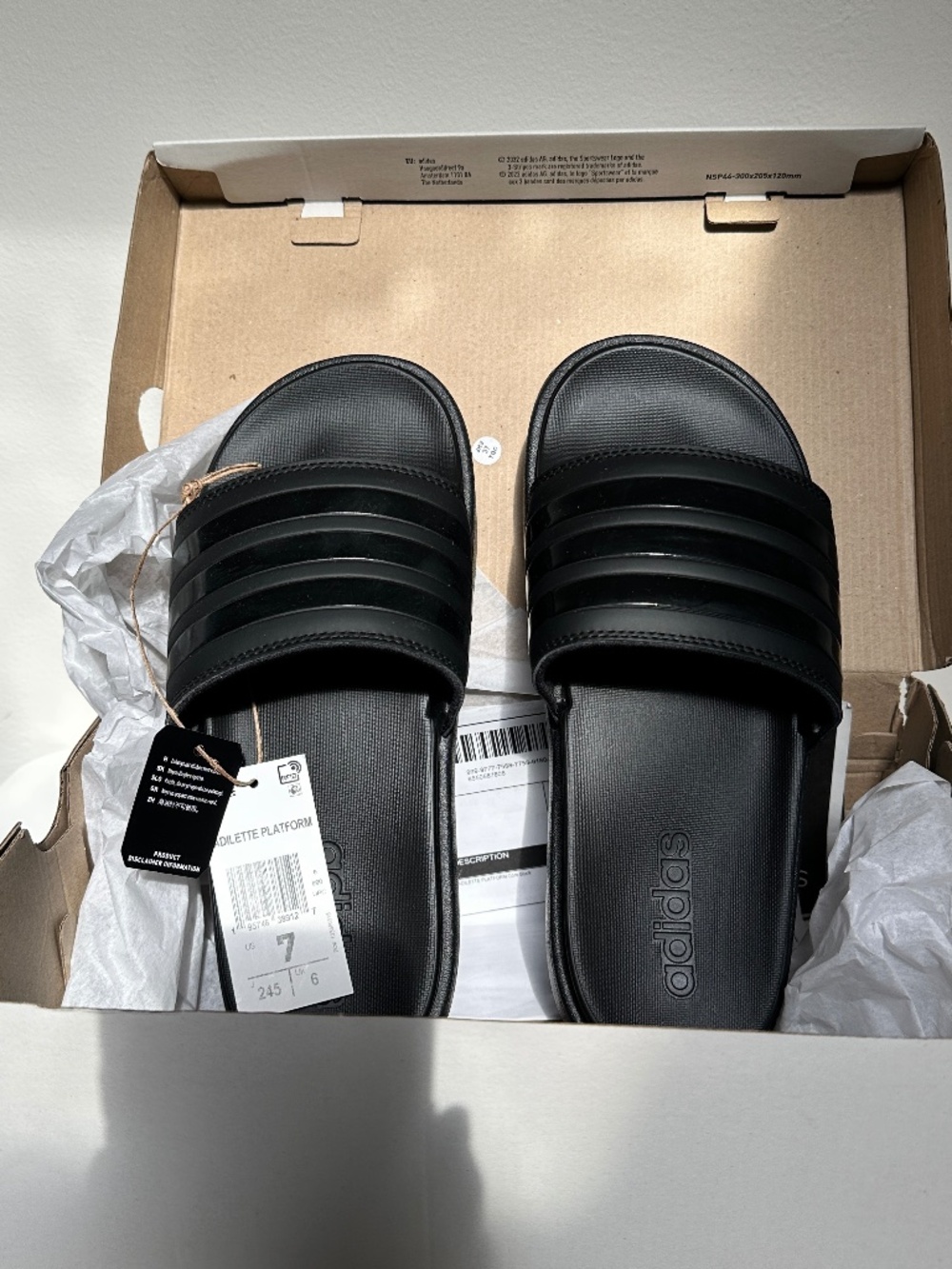 Adidas Adilette Platform Slide Sandals Black Size 7 With Box